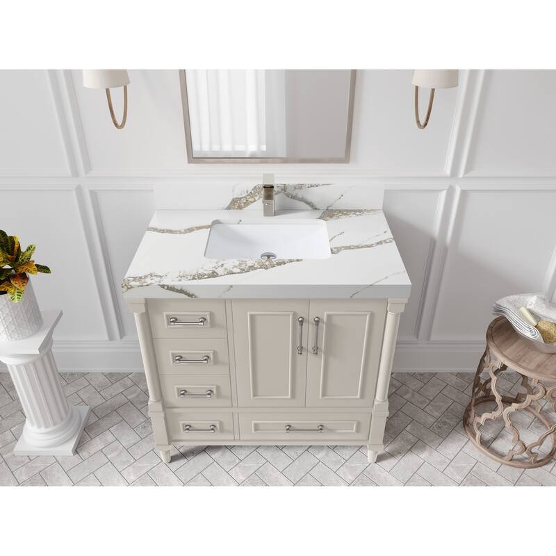 Willow Collections 36 in. W x 22 in. D Reeded Aberdeen Center Right Offset Sink Bathroom Vanity with Countertop