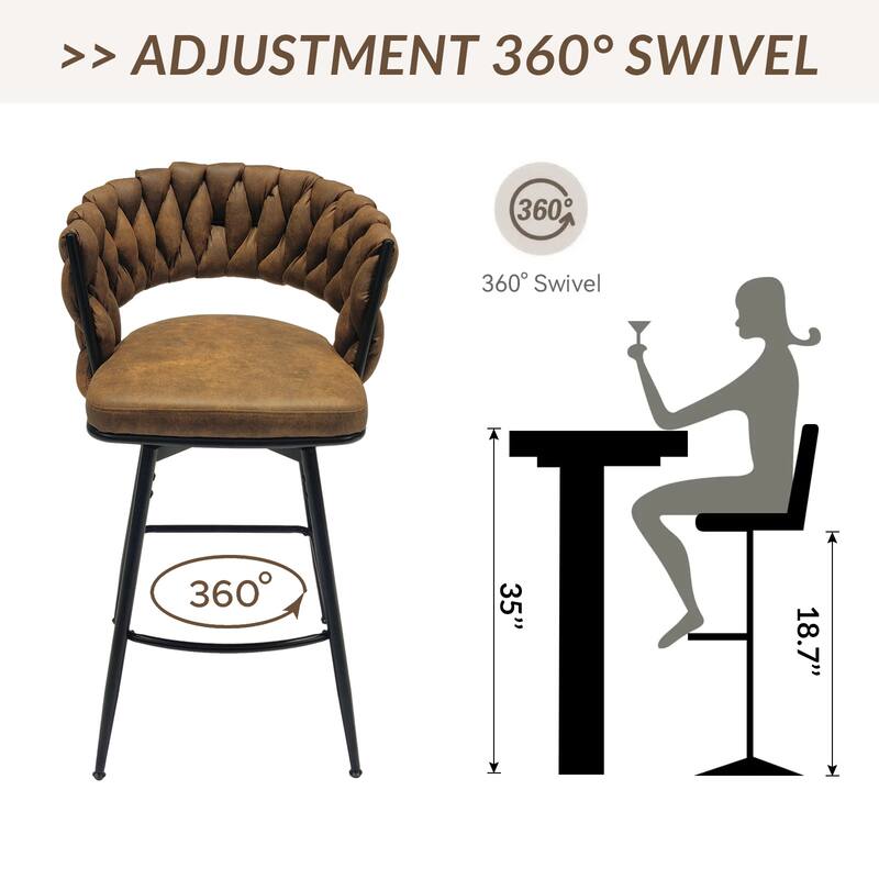 360 Swivel Bar Stool Set of 2 with Back and Footrest, No Adjustable