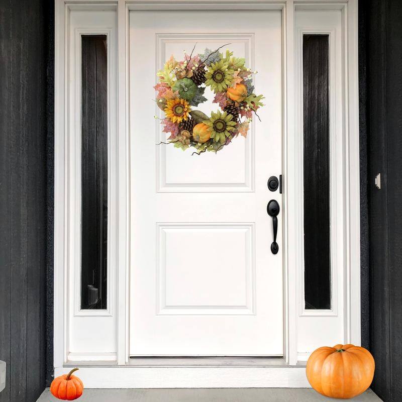 24-inch Faux Sunflowers, Pumpkins Fall Wreath