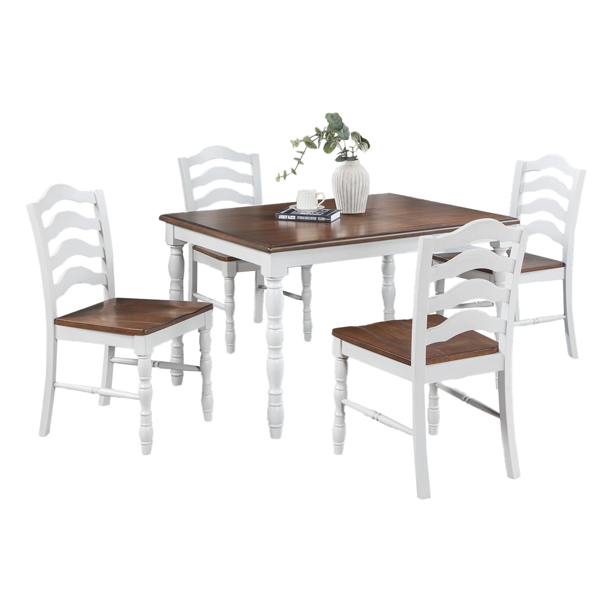 5-Piece Ranch Style Dining Set, Oak Top Table, Ladder Back Chairs
