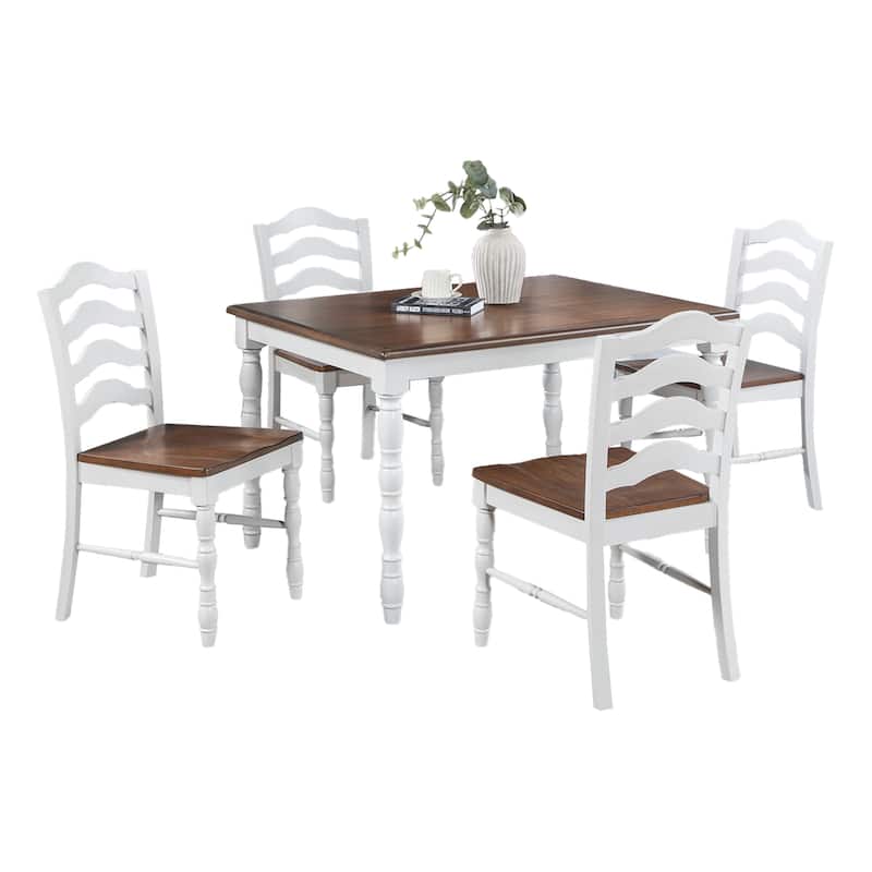 5-Piece Ranch Style Dining Set with Oak Top Table & Ladder Back Chairs