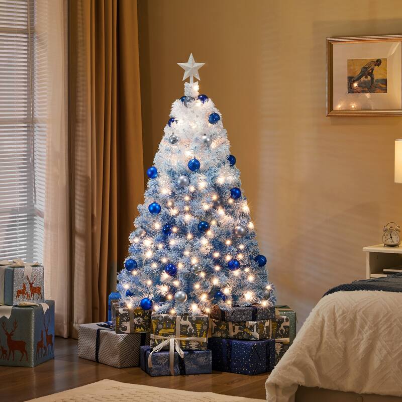 Yaheetech 4.5ft/6ft/7.5ft Pre-lit Flocked Artificial Christmas Tree with Incandescent Warm White Lights - 4.5 Foot