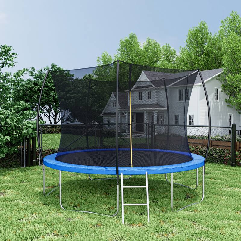 ASTM Approved Trampoline - Safety Enclosure, Ladder, Outdoor Recreational Use - Black - 143.7