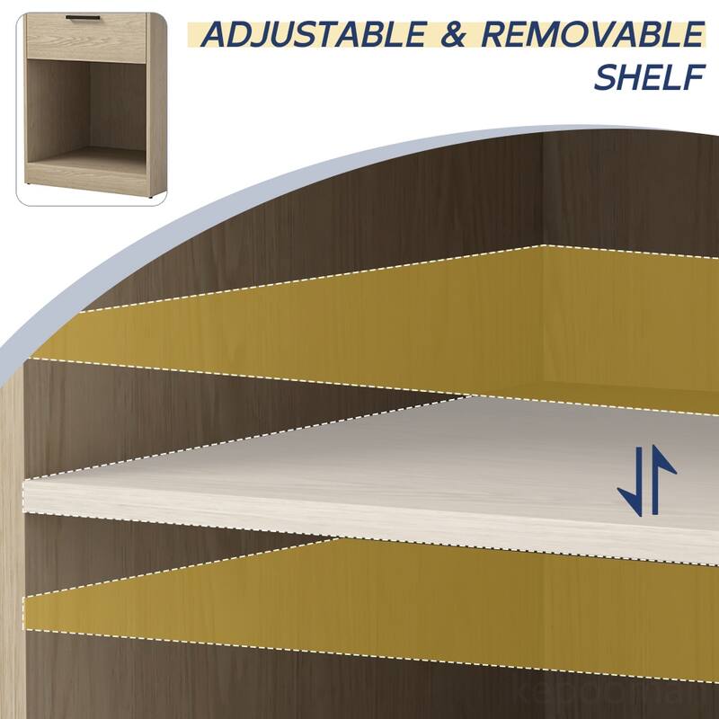 Nightstand with Charging Station,2 USB,Type C,Drawer,Adjustable Shelf