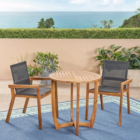 Marcello Outdoor Acacia Wood 3 Piece Dining Set with Mesh Seats by Christopher Knight Home