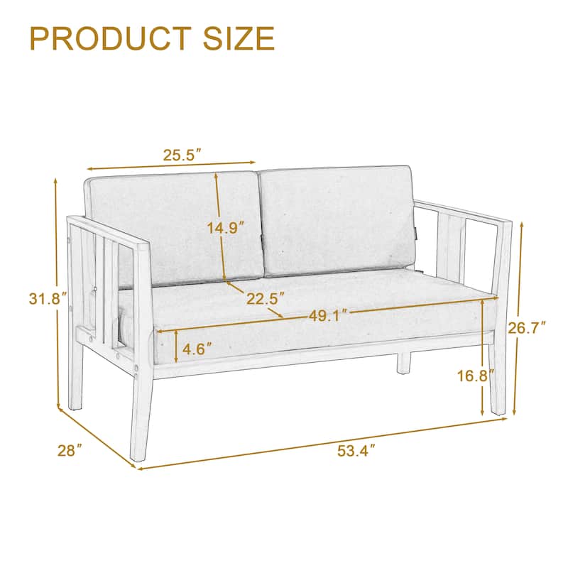 Outdoor Patio Wood Loveseat with Cushion