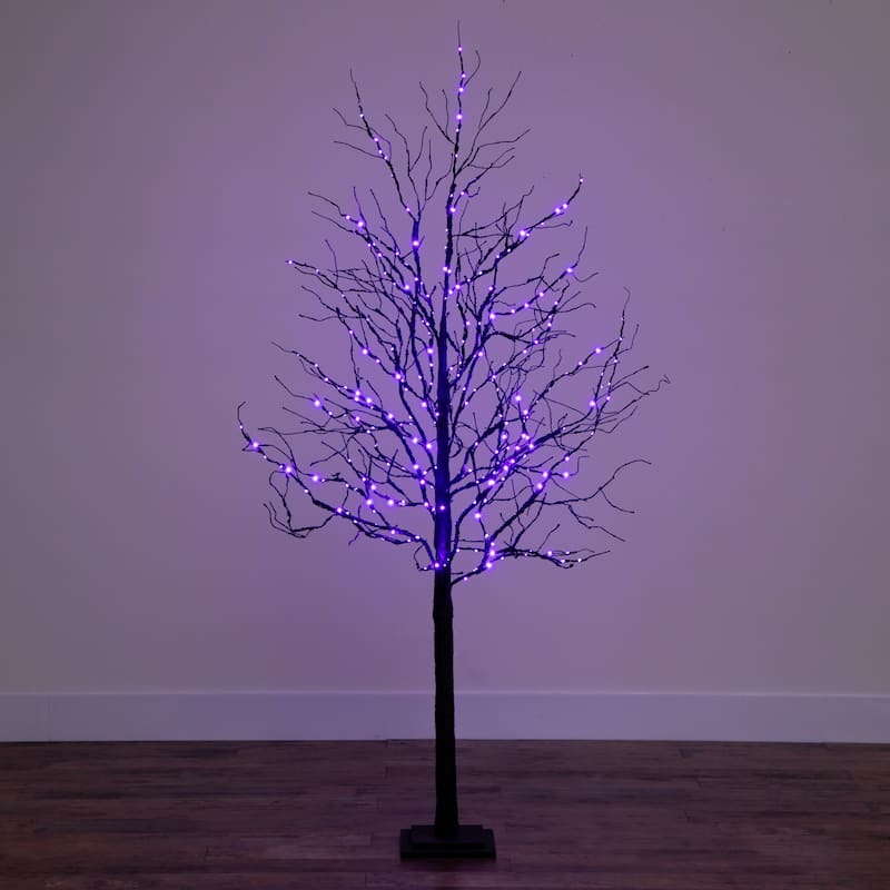 Pre-Lit Artificial Halloween Twig Tree - 6' - Black - Orange and Purple LED Lights