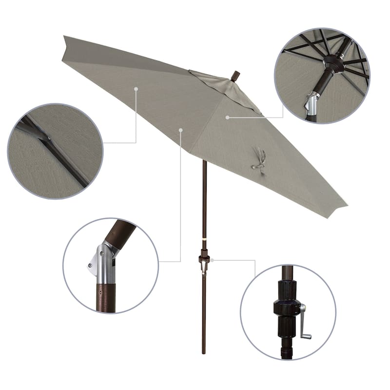 California Umbrella 9' Rd Golden State Series Patio Umbrella Bronze Aluminum Frame Crank Lift Collar Tilt Olefin Royal Blue