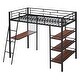 preview thumbnail 4 of 34, Stylish Metal Loft Bed Frame with 3 Layers of Shelves, Desk, Whiteboard, Ladder and Guardrails, Large Space Underneath