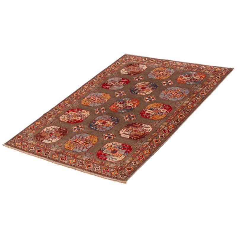 ECARPETGALLERY Hand-knotted Uzbek Ghazni Brown Wool Rug - 4'0 x 5'9
