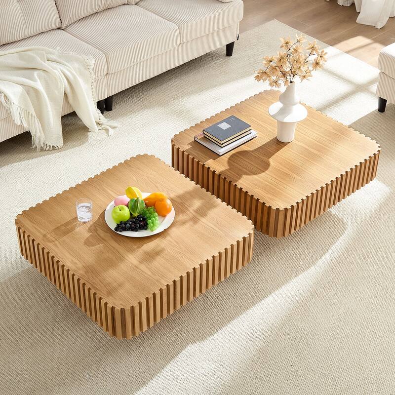 Modern Handcraft Drum Coffee Table Square Coffee Table for Living Room