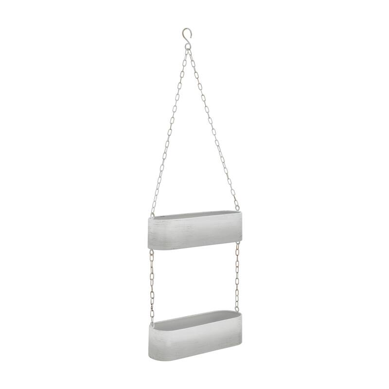 Danya B. Two-Tier Hanging White Metal Trough Wall Planter