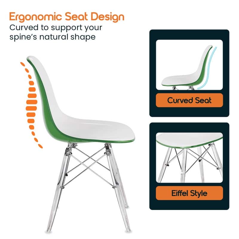Dover Modern Acrylic Accent Side Chair with Eiffel-Style Legs for Dining Room, Kitchen, Office, or Indoor/Outdoor Seating