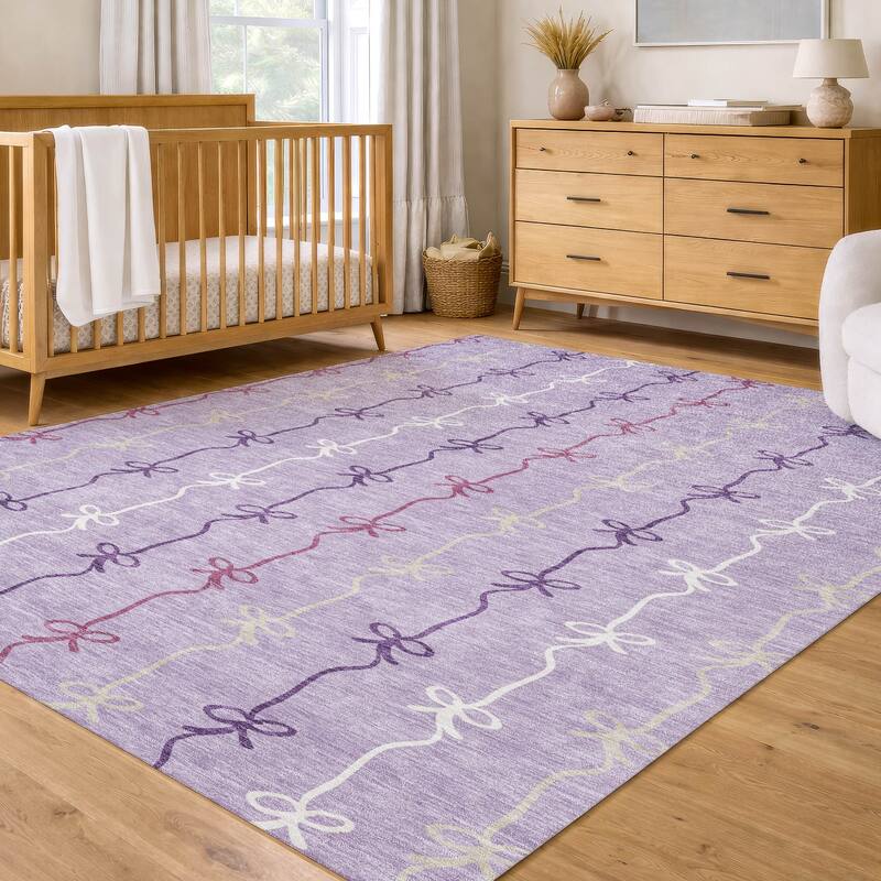 Machine Washable Indoor/ Outdoor Modern Bow Stripe Chantille Rug