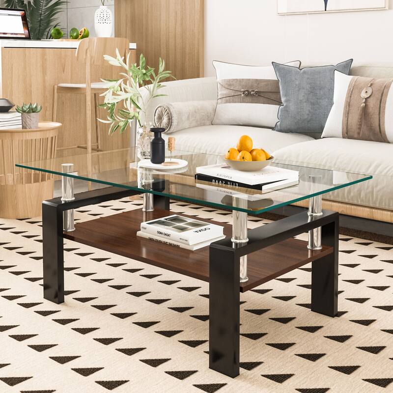 39x24'' Rectangle Coffee Table with Tempered Glass Tabletop for Living Room - Color6