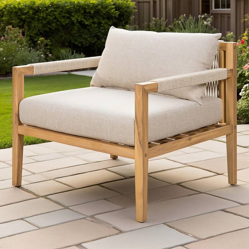 Christopher Knight Home - Modern Outdoor Acacia Wood Club Chair with Side Table