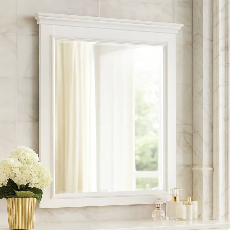 Contemporary Style Wood Rectangular Mirror, White - clear