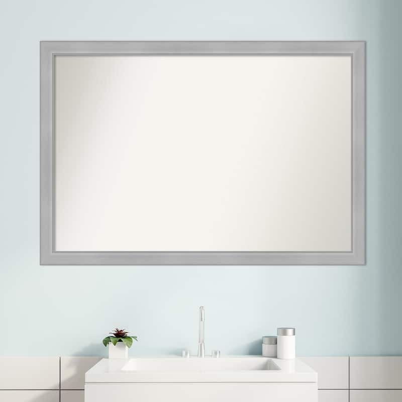 Non-Beveled Bathroom Wall Mirror - Vista Brushed Nickel Narrow Frame