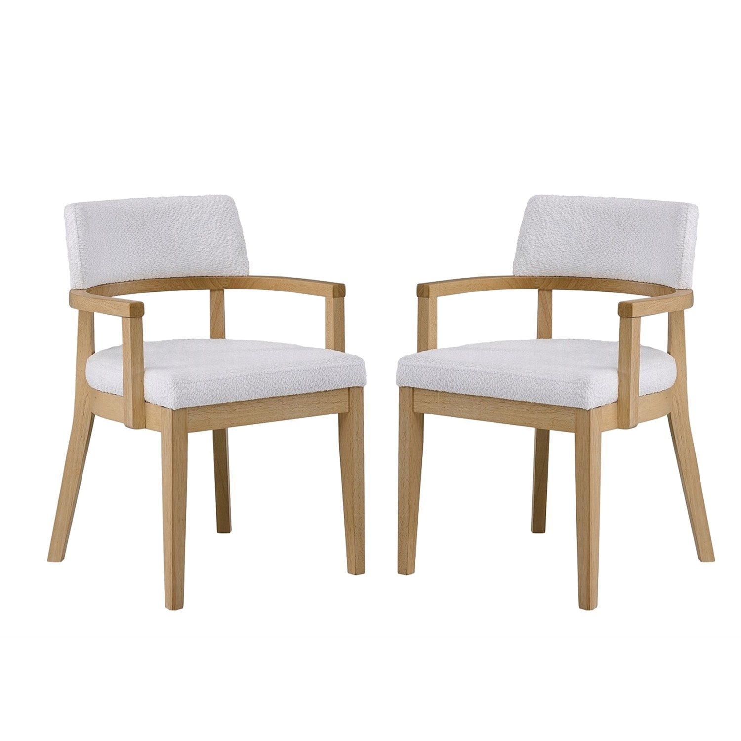 Set of 2 Upholstered Dining Arm Chair with Tapered Legs in Oak