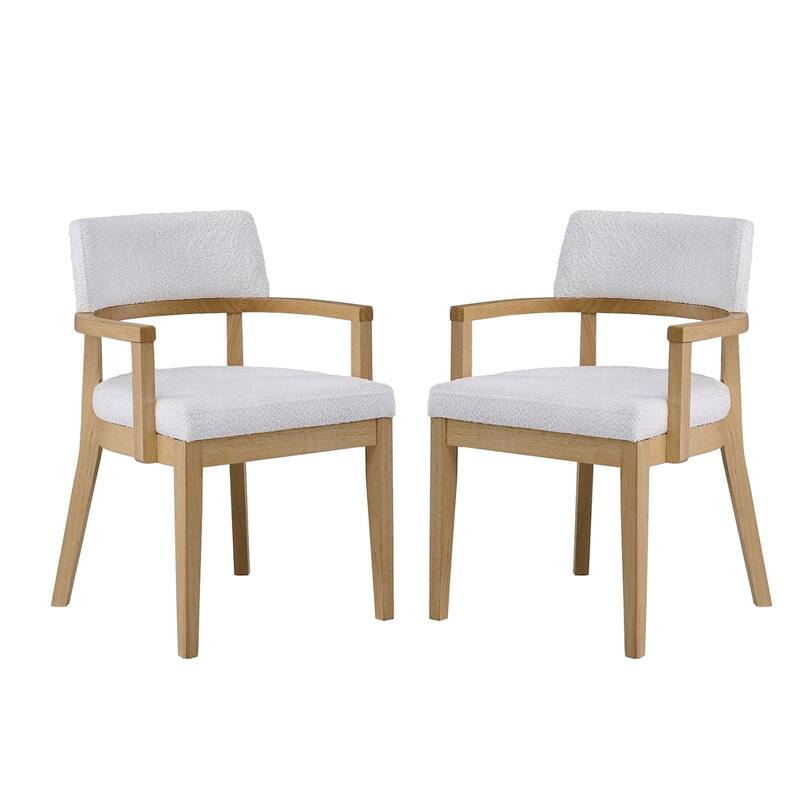 Set of 2 Upholstered Dining Arm Chair with Tapered Legs in Oak - Oak - Set of 2