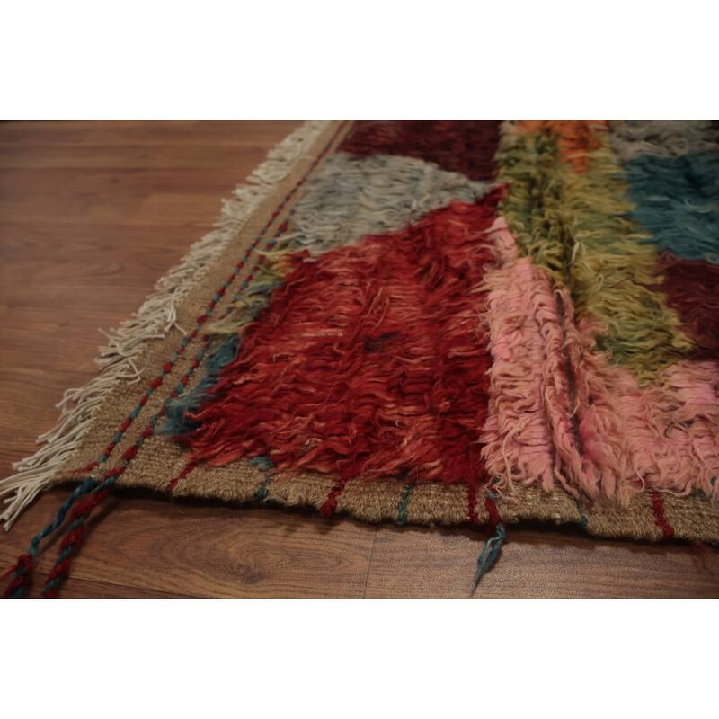 Hand Knotted Oriental 100% Wool Carpet Modern All-Over Multi-Colored Moroccan Area Rug - 9' 9'' X 8' 0''