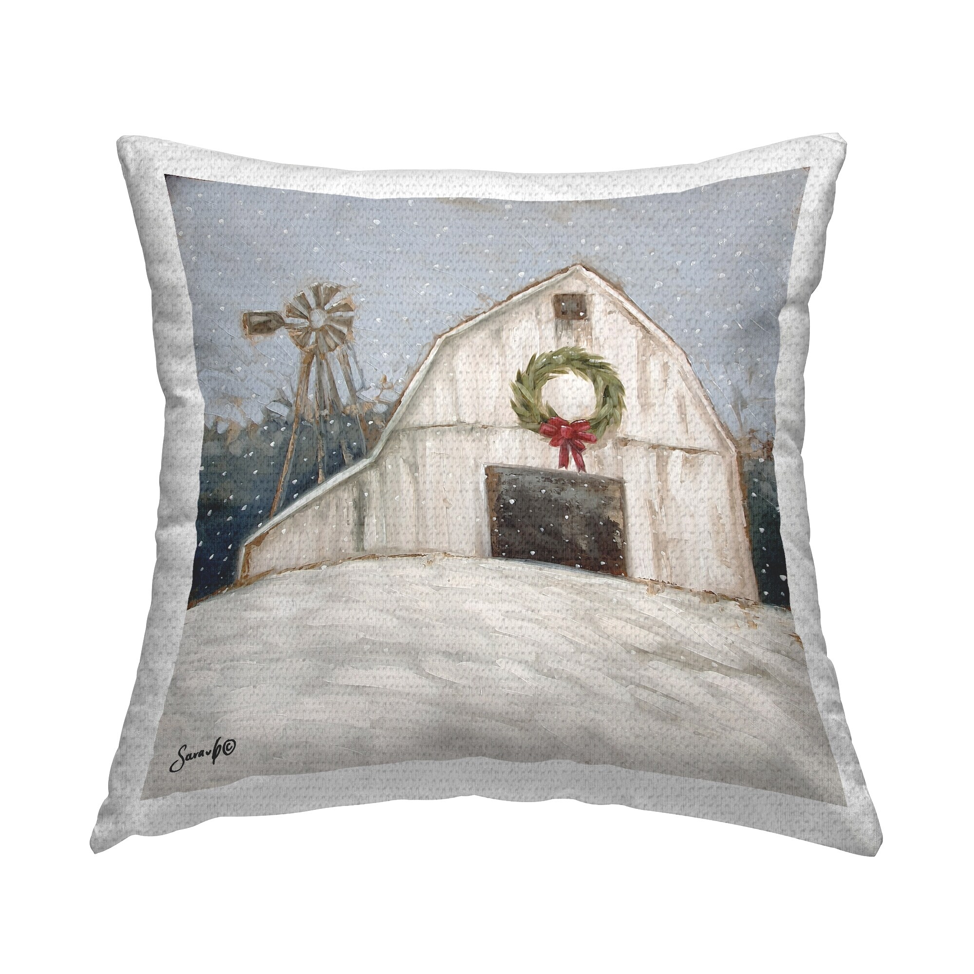 Stupell Snowy Country Barn Holiday Printed Outdoor Throw Pillow Design by Sara G. Designs