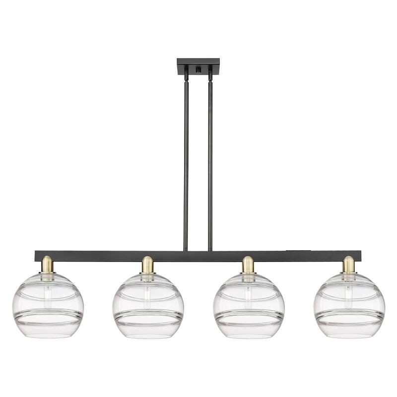 Innovations Lighting Endless Possibilities Arcadia - Rochester - 4 Light 53" Stem Hung Island Light - Clear/Black Antique Brass