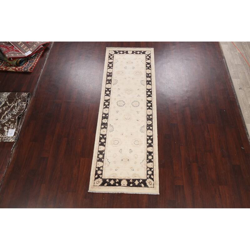 Vegetable Dye Peshawar Chobi Oriental Floral Runner Rug Wool Handmade - 3'2" x 9'7"