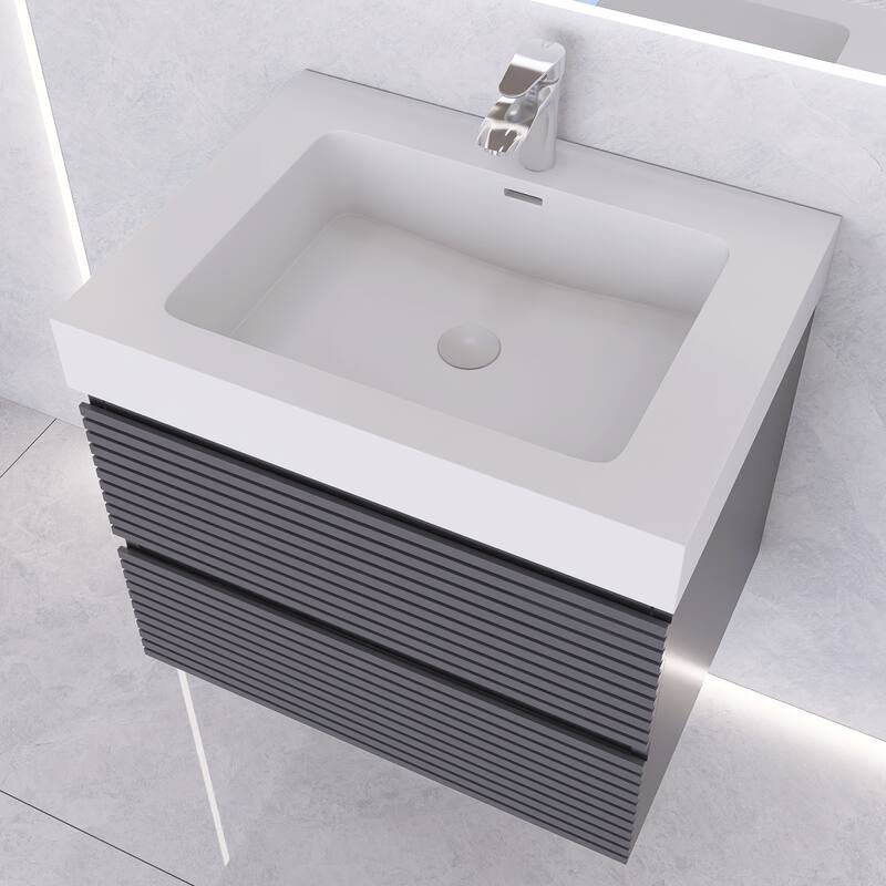 Wall-Mounted Bathroom Vanity in Gray with Undermount Sink without Faucet