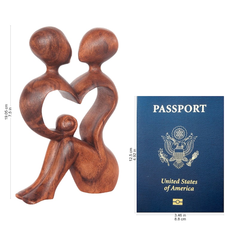 NOVICA Handmade A Heart Shared by Two Wood Sculpture (Indonesia) - 19 cm H x 13 cm W x 5 cm D