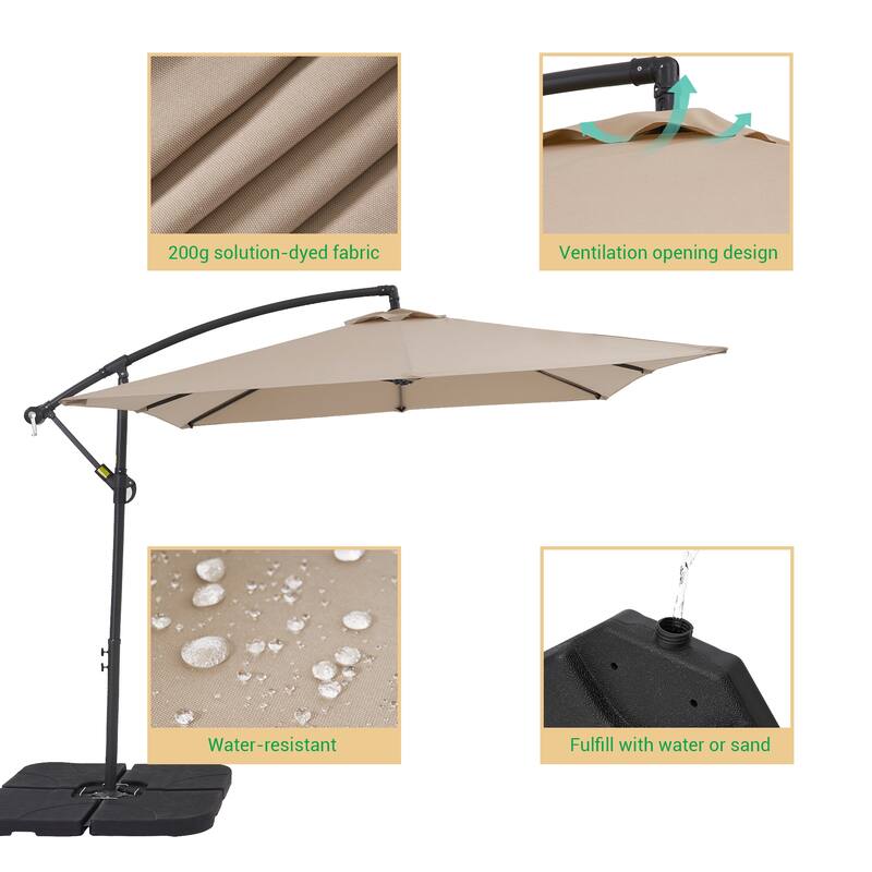 LIVOOSUN Patio 8.2ft Cantilever Offset Hanging Umbrella With a Base