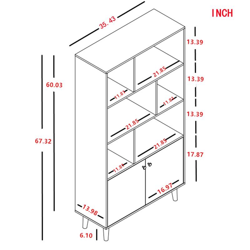 3-tier Wood Bookshelf Bookcase with 2 Bottom Enclosed Cabinet