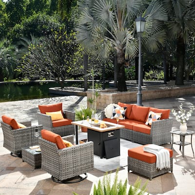 XIZZI 10-piece Outdoor Patio Furniture Rattan Wicker Conversation Sofa Set with Fire Pit