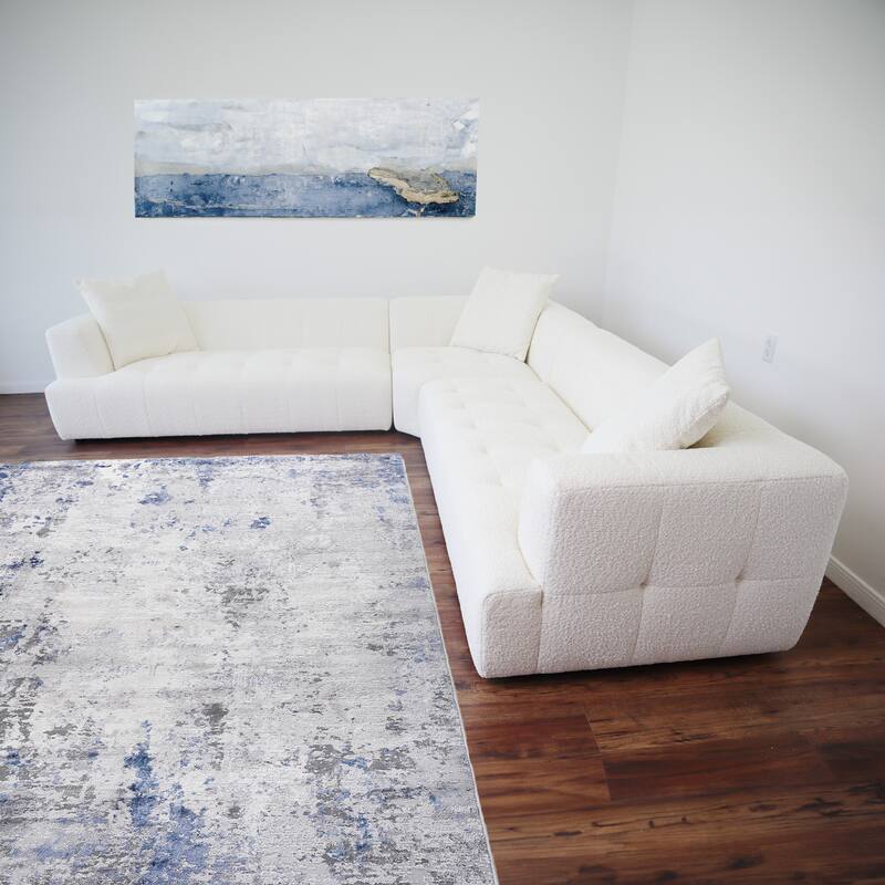 Konset Mid-Century Modern Ivory Boucle Corner Sofa