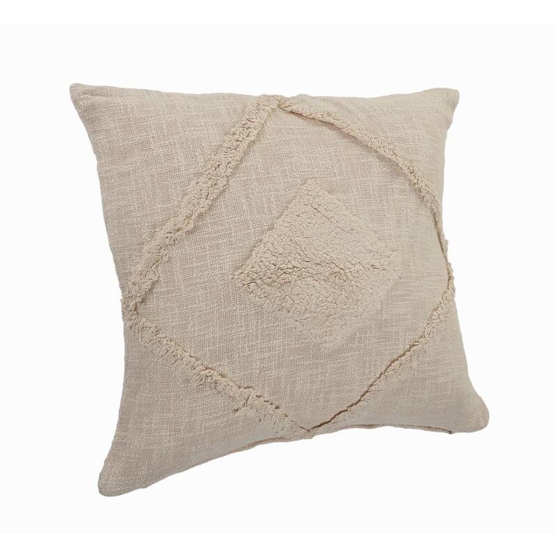 20" Beige Hand Woven Diamond Tufted Square Throw Pillow