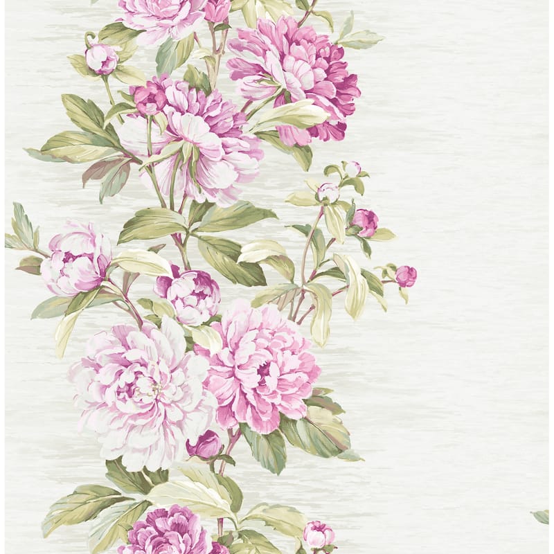 Seabrook Designs Fiona Floral Stripe Unpasted Wallpaper - 20.5 in. W x 33 ft. L - Metallic Lilac