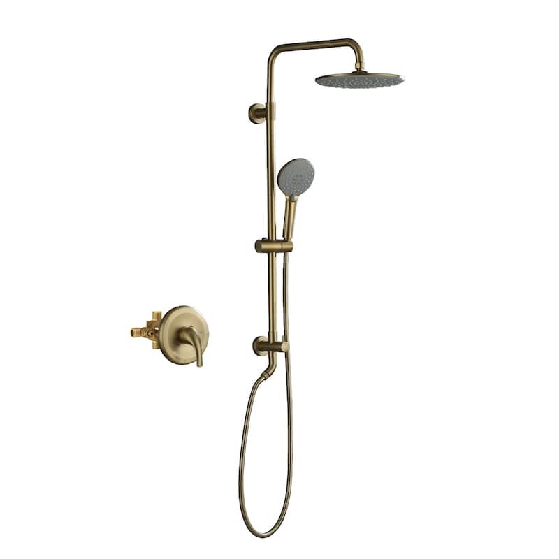 Dual Function Wall Mount Integrated Shower System with Control Valve Shower - Brushed Gold