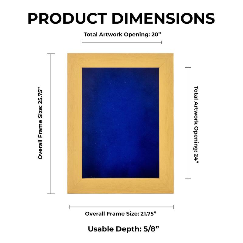 20x24 Shadow Box Frame Natural Wood | With a 3/4" Usable Display Depth | Includes a Royal Blue Real Suede Texture Acid-Free