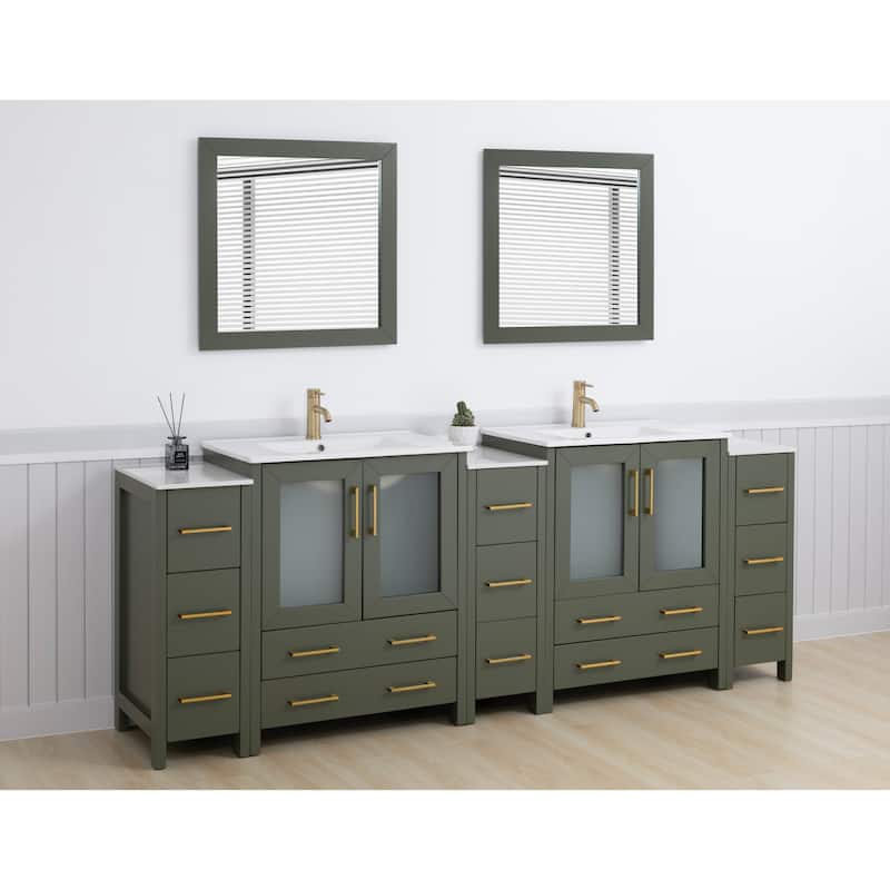 Vanity Art 96" Double Sink Bathroom Vanity Set 13 Dove-Tailed Drawers 5 Cabinets 2 Shelves, Soft-Closing Doors with Free Mirror