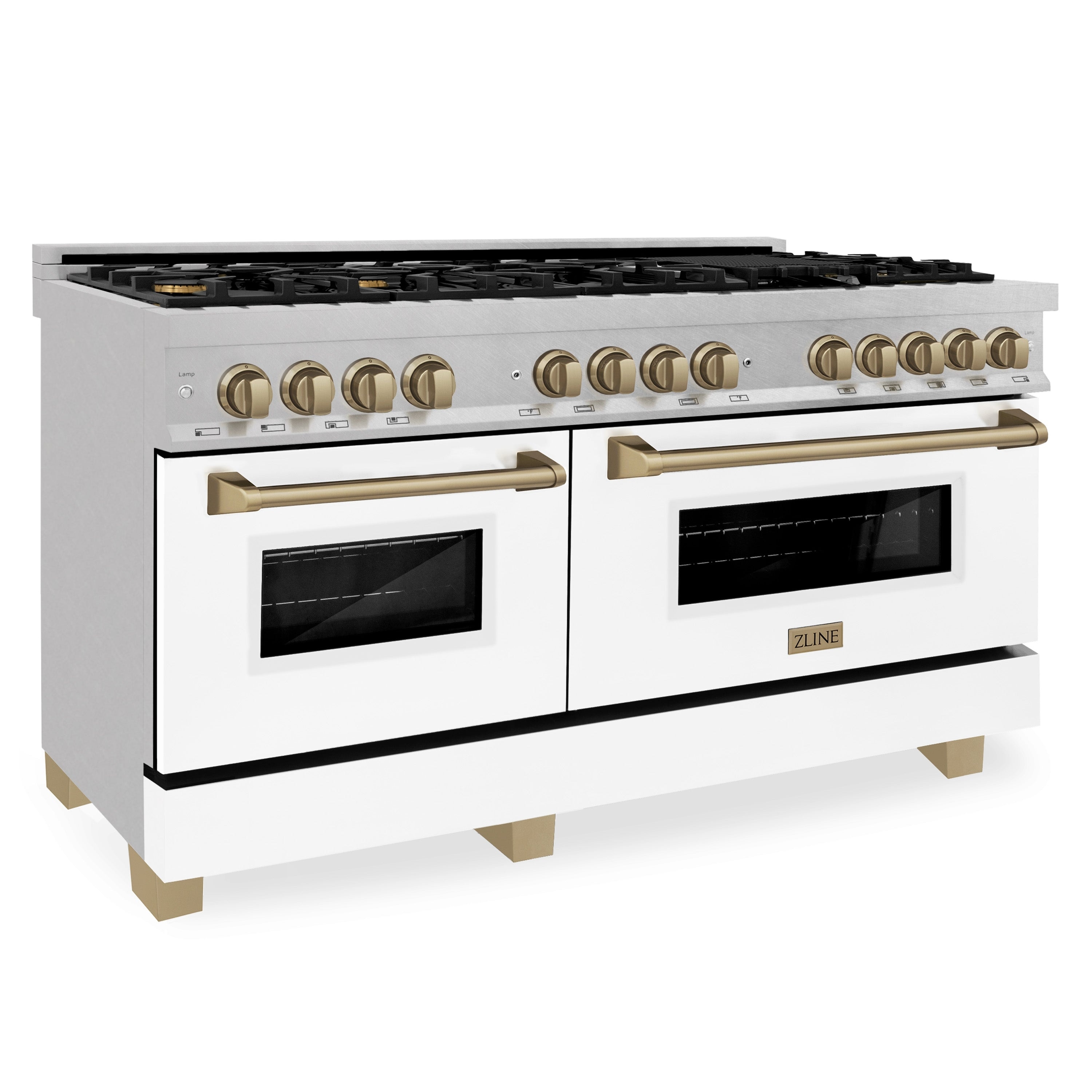 Zline Kitchen and Bath 60" 7.4 cu. ft. Dual Fuel Range with Gas Stove and Electric Oven in Fingerprint Resistant Stainless Steel with White Matte Door
