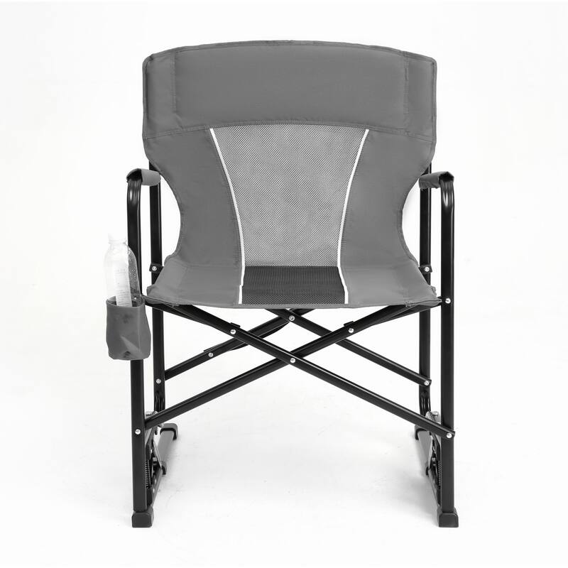 Outdoor Portable Folding Rocking Chair with Armrests and Drink Holder - Gray