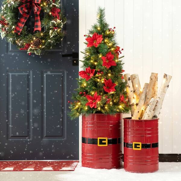 slide 2 of 17, Glitzhome Holiday Decorative Nesting Metal Storage Accent Stool or Space Saver with Wood Lid, Set of 2