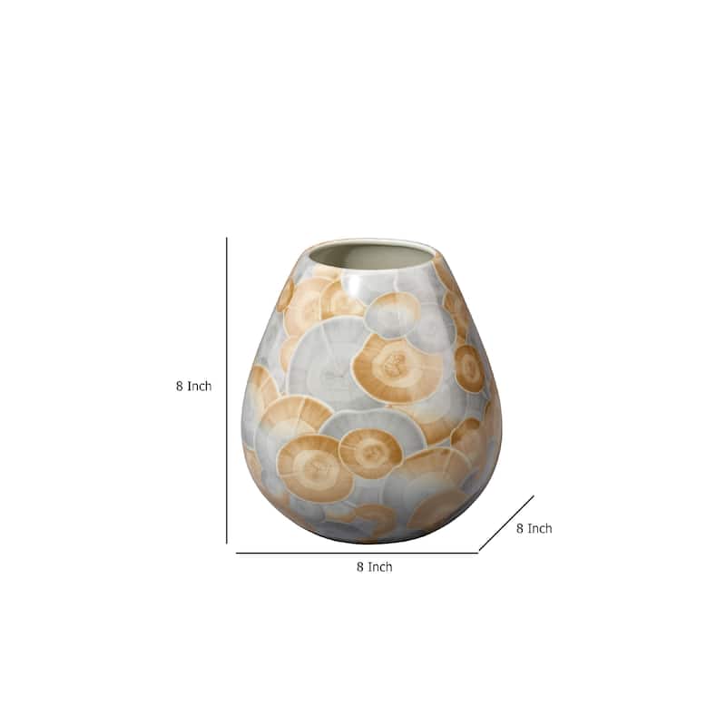 Aery Decorative Vase, Printed Pattern Glossy Blue Ceramic, 8 Inch