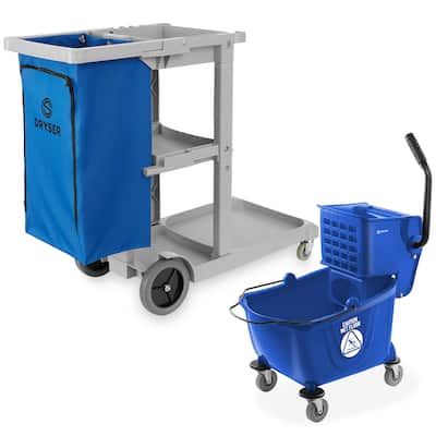 Commercial Housekeeping Cart and Commercial Mop Bucket 26 Qt Blue