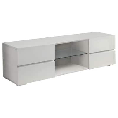Sleek White 4-Drawer TV Stand with Tempered Glass Shelf, 60" TV Compatible