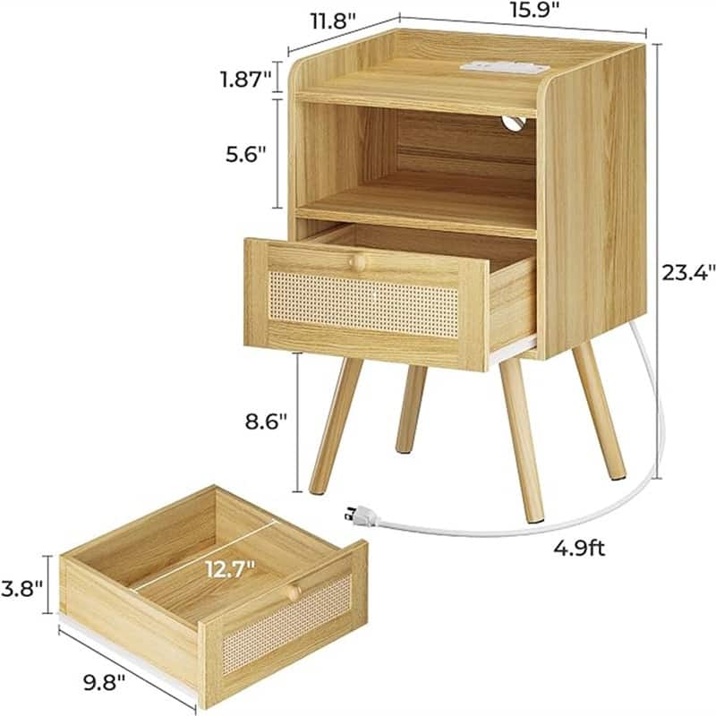 Nightstands Set of 2 with PE Rattan Drawers