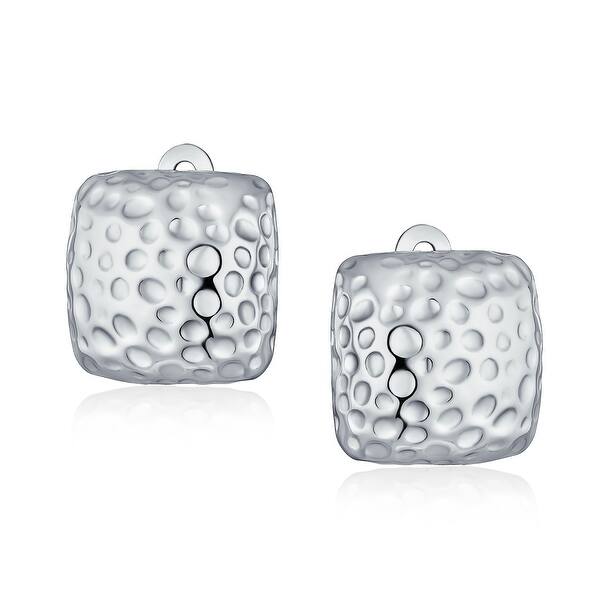 Silver Hammered Square Clip Earrings Silver Hammered Square Clip Earrings