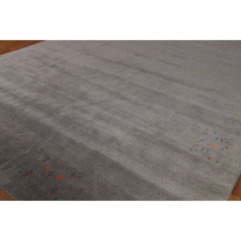 Hand Knotted Oriental 100% Wool Carpet Tribal Solid Greys & Charcoal Gabbeh Area Rug - 12' 5'' X 9' 3''