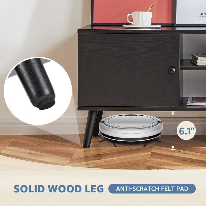 Modern TV Stand for 55-60 Inch TVs, 2 Storage Cabinets with Adjustable Shelves, Soft Close Doors, Stylish Handles