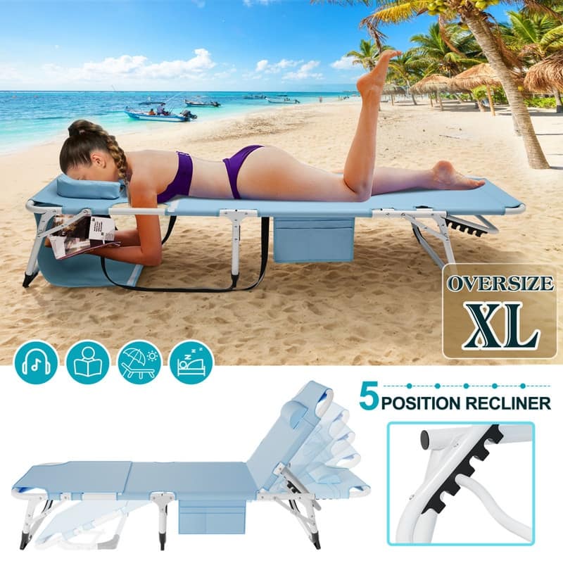 3 in 1 Oversized Beach Lounge Chair, 5 Positions Adjustable, for Beach